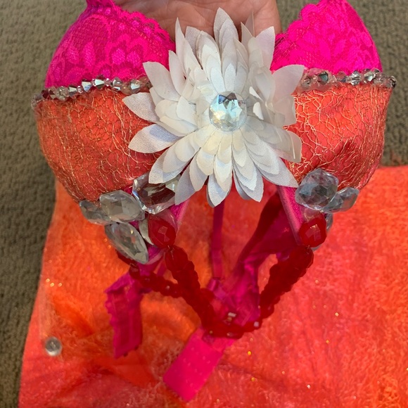 Orange & Pink Custom Rave Bra Costume set - Picture 4 of 7